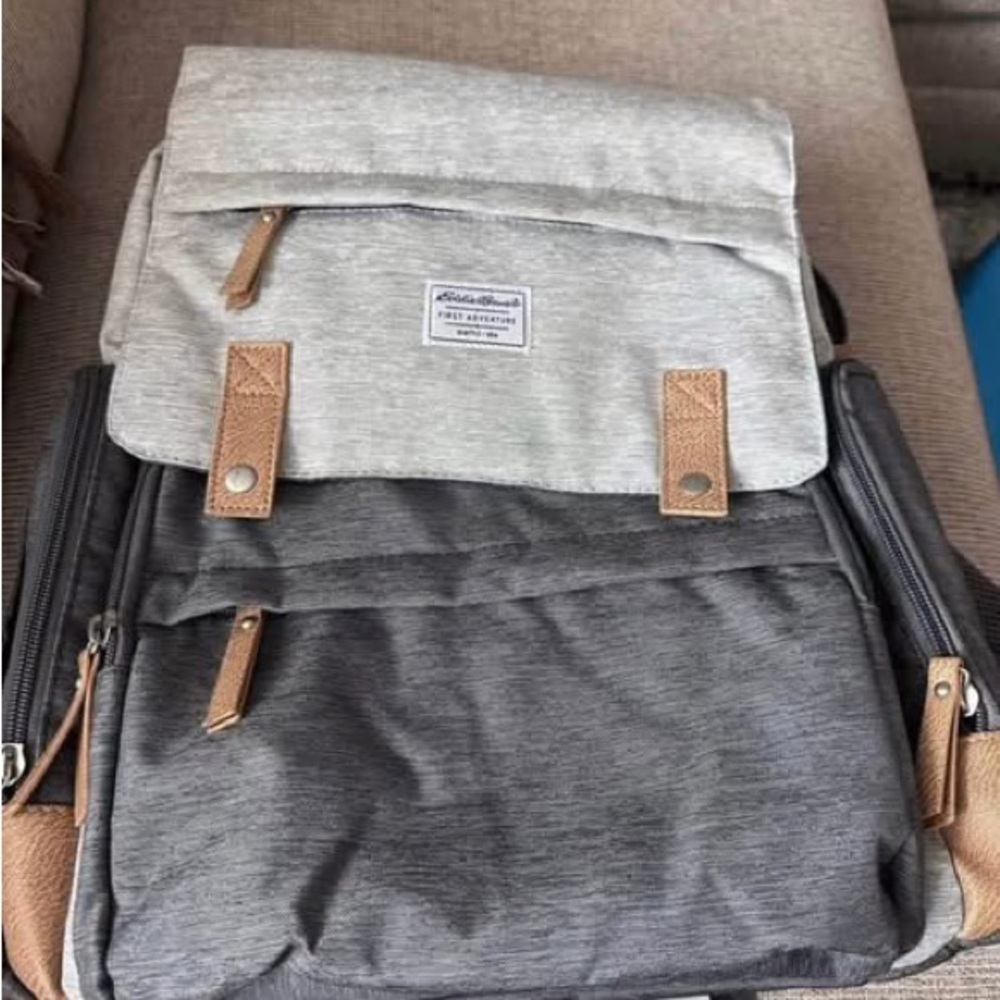 Eddie Bauer Gray and Black Baby Bag with Modern Design
